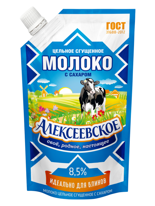 Молоко сгущенное Алексеевское цельное с сахаром 8.5%, 270г