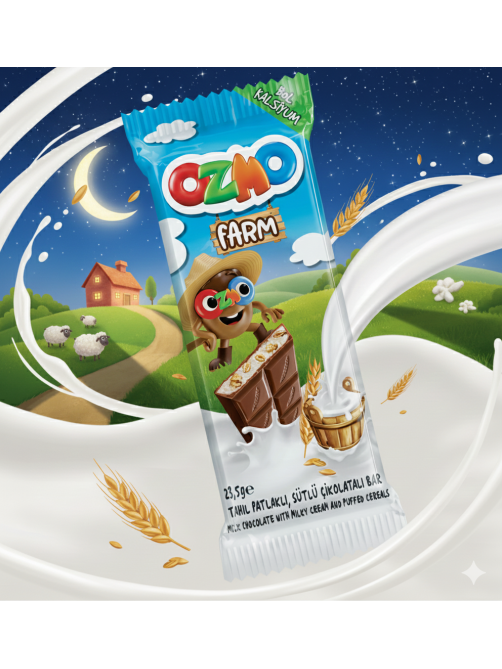 Шоколад Ozmo Farm молочный с молочной начинкой и злаками, 23.5г х 24 шт