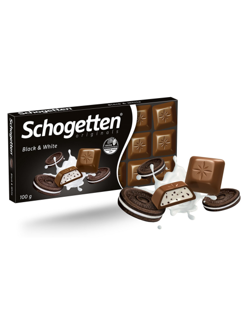 Шоколад молочный Schogetten Black&White с кусочками печенья, 100г