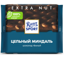 Шоколад Ritter Sport Extra Nut темный цельный миндаль, 100г