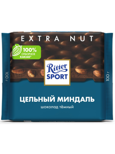 Шоколад Ritter Sport Extra Nut темный цельный миндаль, 100г