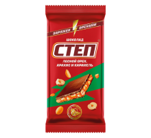 Шоколад Степ молочный с лесным орехом арахисом и карамелью, 80г