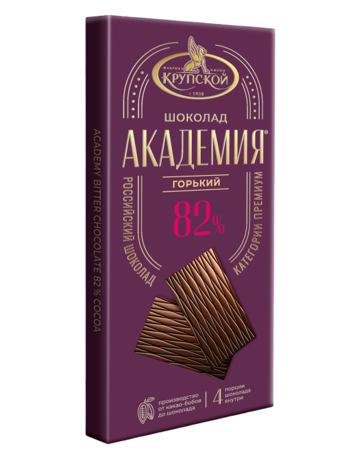 Шоколад Кондитерская фабрика Крупской горький Академия 82% какао, 88г