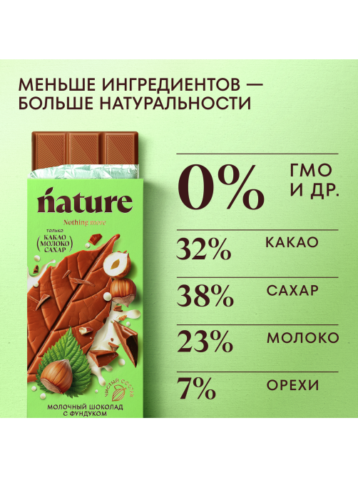 Шоколад N Nature молочный с фундуком, 70г