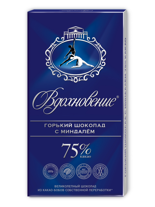 Шоколад Вдохновение горький с миндалем 75% какао, 90г