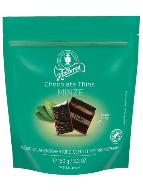 Мини-шоколад Halloren Thins мята, 150г