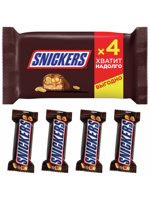 Батончик шоколадный Snickers 40г х 4шт, 160г