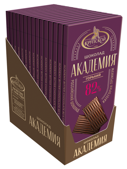 Шоколад Кондитерская фабрика Крупской горький Академия 82% какао, 88г