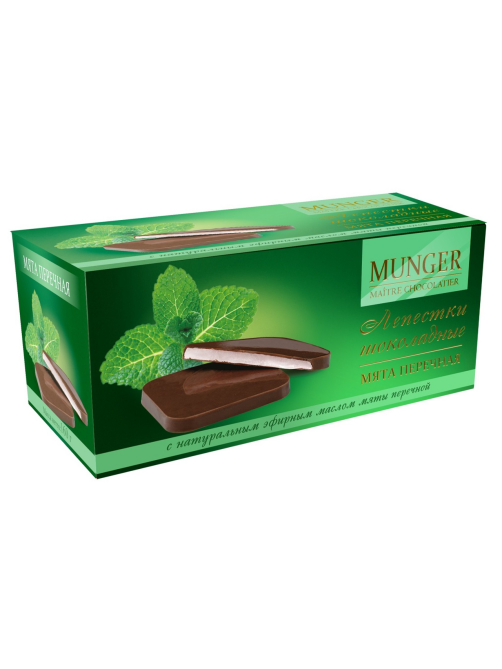 Лепестки из темного шоколада Munger с мятой, 160г