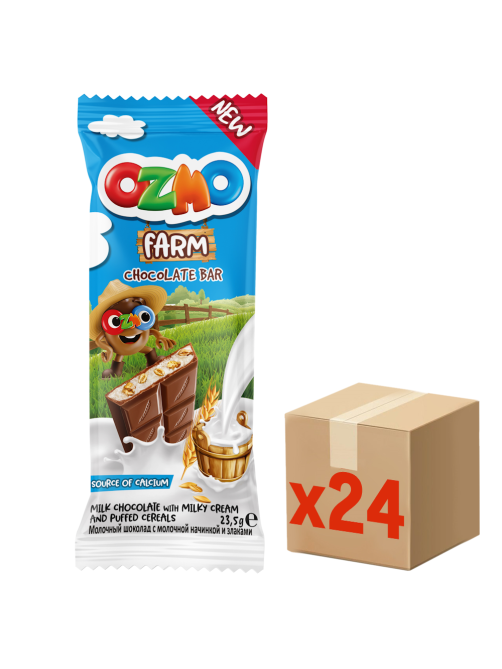 Шоколад Ozmo Farm молочный с молочной начинкой и злаками, 23.5г х 24 шт