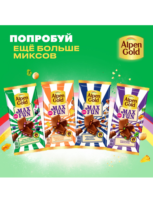 Шоколад Alpen Gold Max Fun Ягоды-карамель-шипучие шарики молочный, 140г