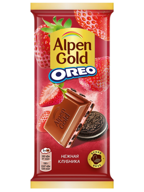 Шоколад Alpen Gold Oreo Нежная клубника молочный, 85г