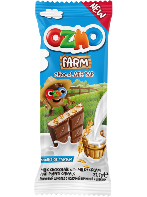 Шоколад Ozmo Farm молочный с молочной начинкой и злаками, 23.5г