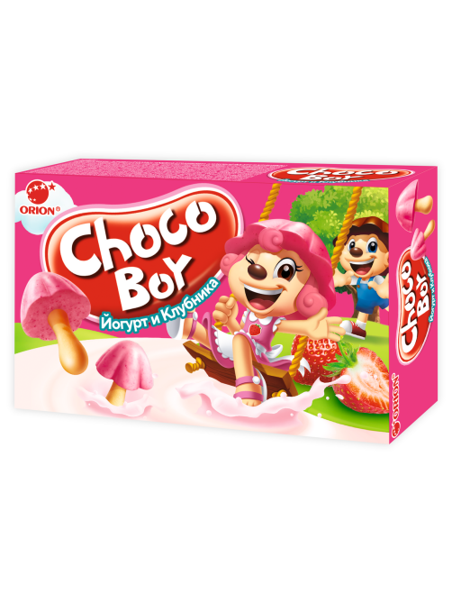 Печенье Orion Choco Boy Грибочки со вкусом йогурта и клубники, 40г