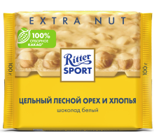 Шоколад Ritter Sport белый Цельный лесной орех и хлопья, 100г