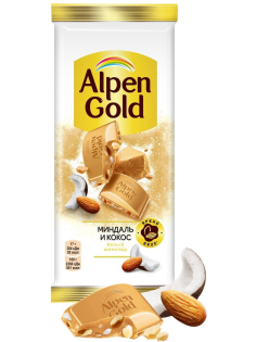 Шоколад белый Alpen Gold Миндаль-кокос, 80г