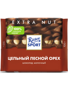 Шоколад Ritter Sport молочный Цельный лесной орех, 100г