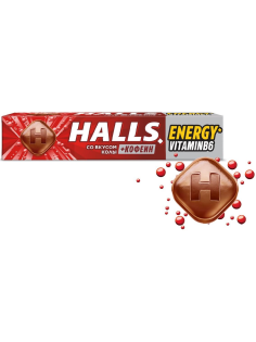 Карамель леденцовая Halls с кофеином, витамином В6 и вкусом колы, 25г