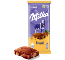 Шоколад Milka Цельный миндаль молочный, 80г