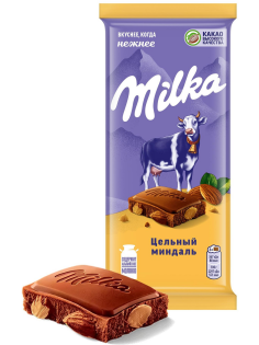 Шоколад Milka Цельный миндаль молочный, 80г
