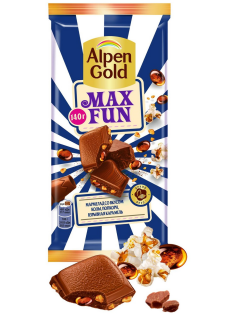 Шоколад Alpen Gold Max Fun Кола-попкорн-карамель молочный, 140г