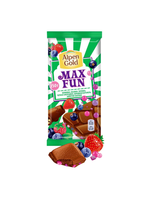 Шоколад Alpen Gold Max Fun Ягоды-карамель-шипучие шарики молочный, 140г