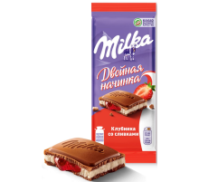 Шоколад Milka Клубника со сливками молочный, 80г