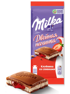 Шоколад Milka Клубника со сливками молочный, 80г