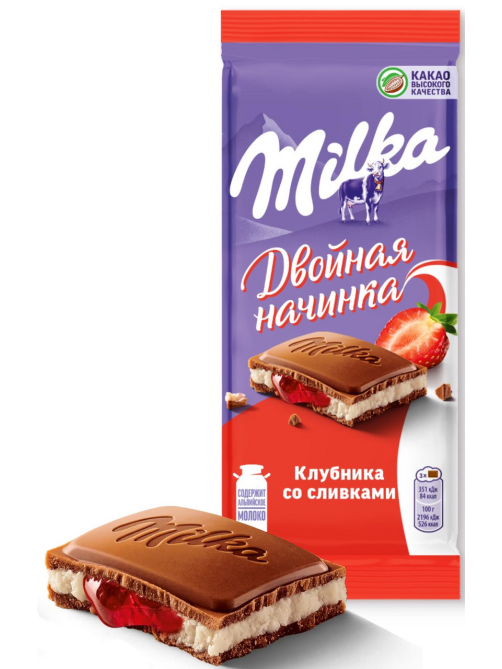 Шоколад Milka Клубника со сливками молочный, 80г