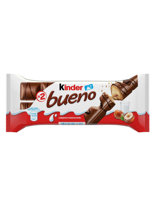 Вафли Kinder Bueno покрытые молочным шоколадом с молочно-ореховой начинкой, 43г