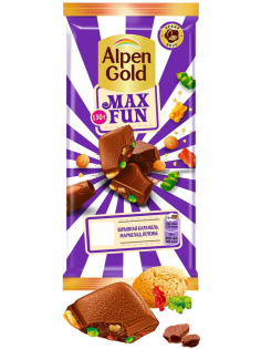 Шоколад Alpen Gold Max Fun Карамель-мармелад-печенье молочный, 140г