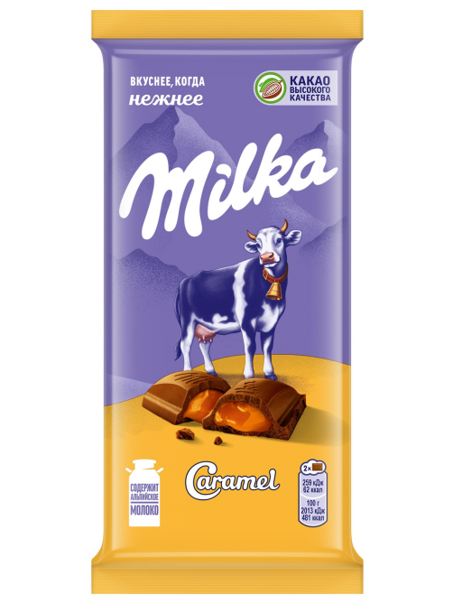 Шоколад Milka молочный с карамельной начинкой, 90г