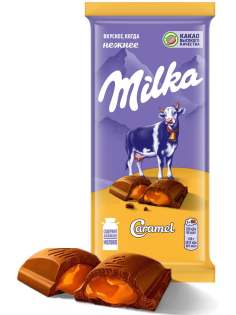 Шоколад Milka молочный с карамельной начинкой, 90г
