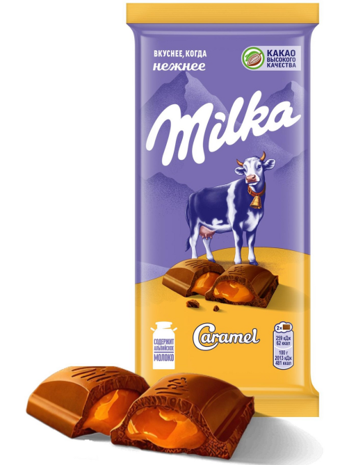 Шоколад Milka молочный с карамельной начинкой, 90г