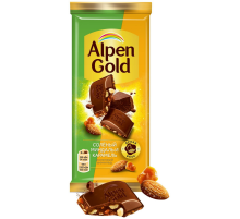 Шоколад молочный Alpen Gold соленый миндаль-карамель, 80г