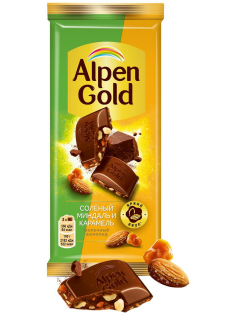 Шоколад молочный Alpen Gold соленый миндаль-карамель, 80г
