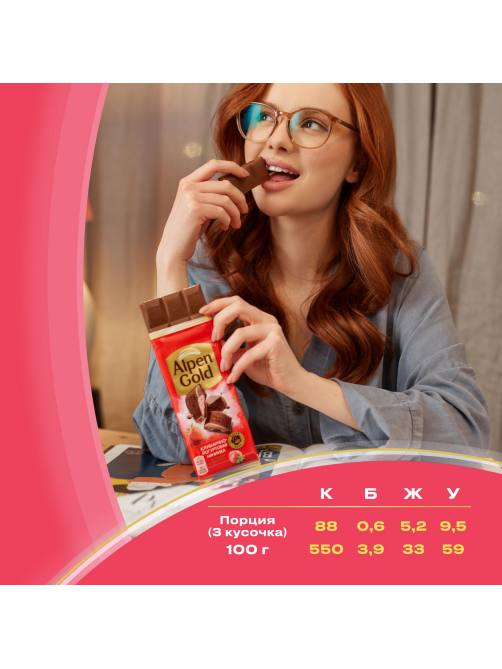 Шоколад молочный Alpen Gold Клубника-йогурт, 80г