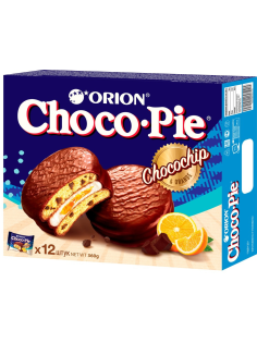 Пирожное Orion Choco Pie Chocochip бисквитное c апельсиновым джемом и шоколадной крошкой, 360г