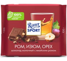 Шоколад Ritter Sport молочный ром-изюм-орех, 100г