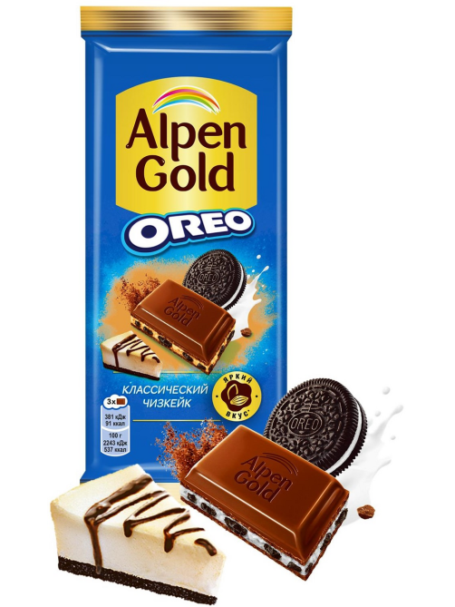 Шоколад Alpen Gold Oreo Классический чизкейк молочный, 85г