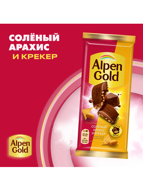 Шоколад молочный Alpen Gold соленый арахис-крекер, 80г