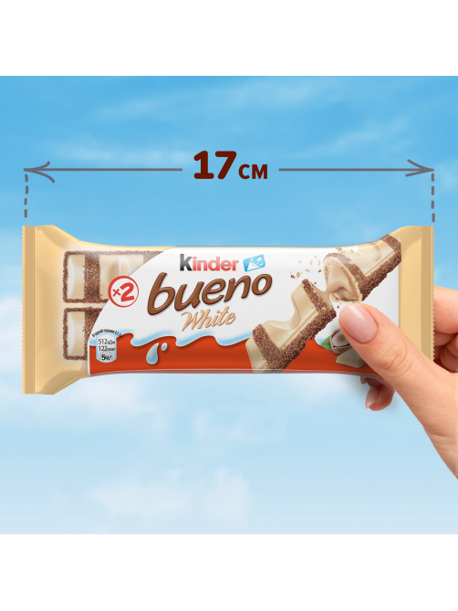 Вафли Kinder Bueno White покрытые белым шоколадом с молочно-ореховой начинкой, 39г