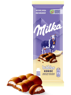 Шоколад Milka Bubbles Кокос пористый молочный, 87г