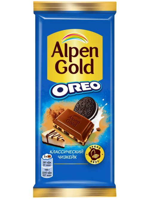 Шоколад Alpen Gold Oreo Классический чизкейк молочный, 85г