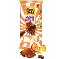 Шоколад Alpen Gold Max Fun Фруктовые кусочки-рис-шарики карамели, 140г