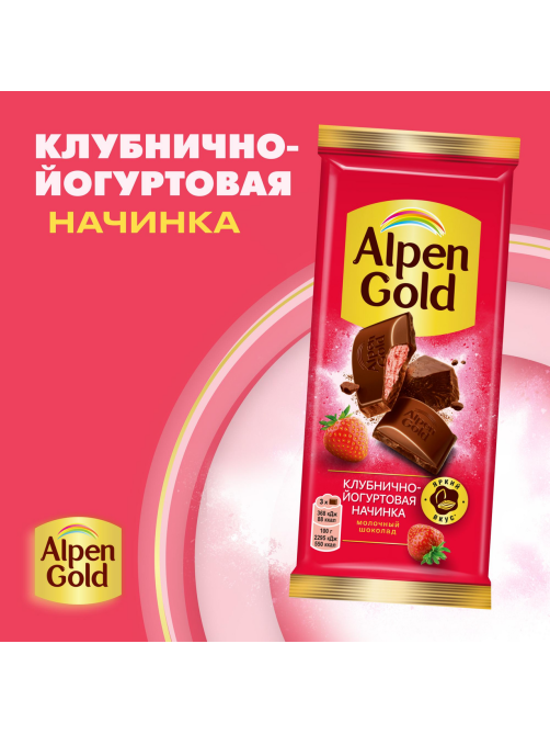 Шоколад молочный Alpen Gold Клубника-йогурт, 80г