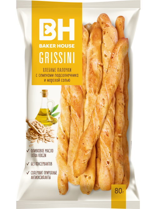 Хлебные палочки Baker House Grissini с семенами подсолнечника и морской солью, 80г