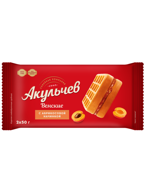 Вафли мягкие Акульчев Венские с абрикосом, 100г