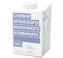 Сливки питьевые Брянский молочный комбинат ультрапастеризованные 10%, 500г