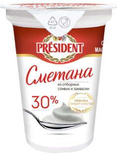 Сметана President 30%, 350г